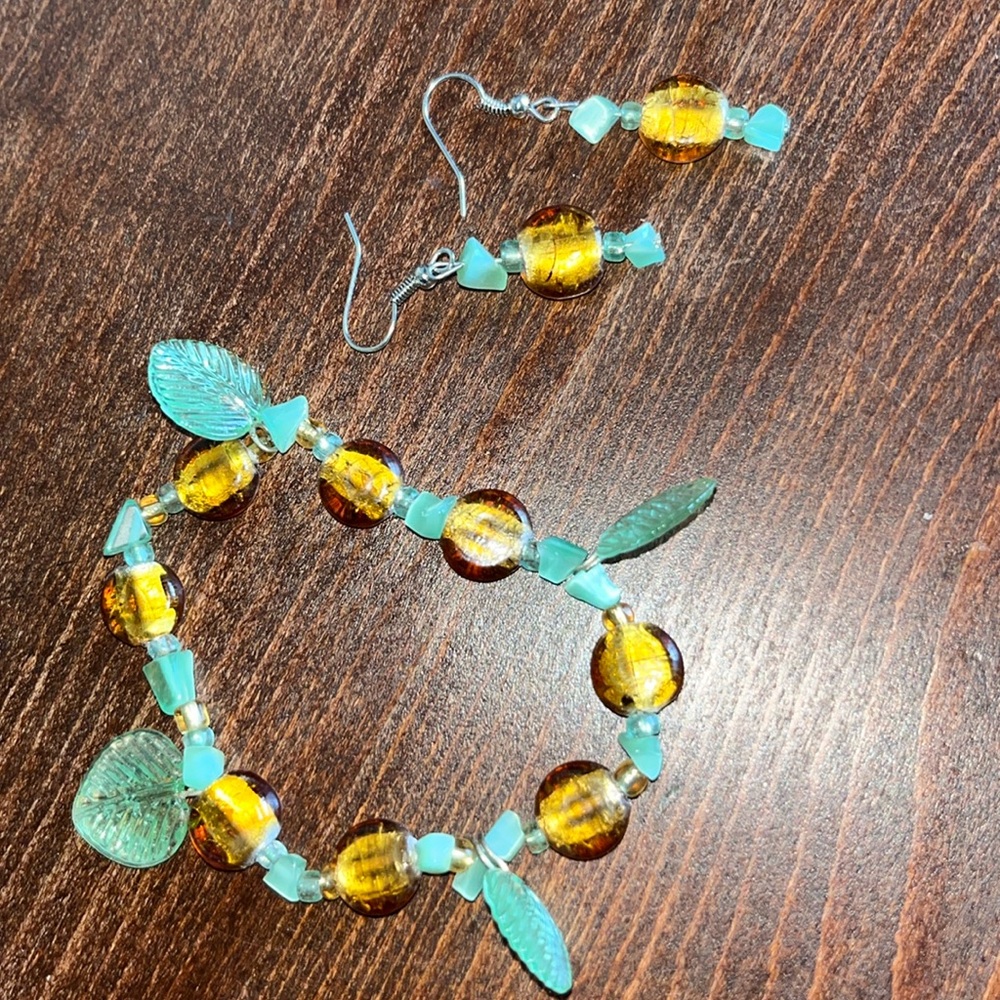 Sea Glass & Gold Glass Beads & Silver Set